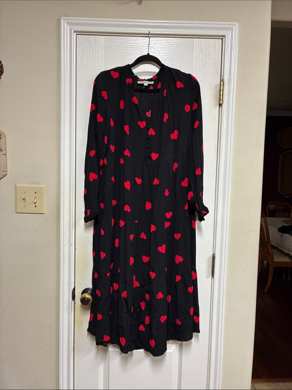 Black Midi Dress with Red Heart Print